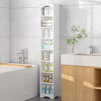 VECELO 70.9 Inches Tall Bathroom Narrow Linen Cabinet, 8 Tiers Solid Wood Freestanding Storage Cabinet