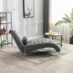 Button-Tufted Upholstered Velvet Recliner Chaise with Pillow and Acrylic Feet