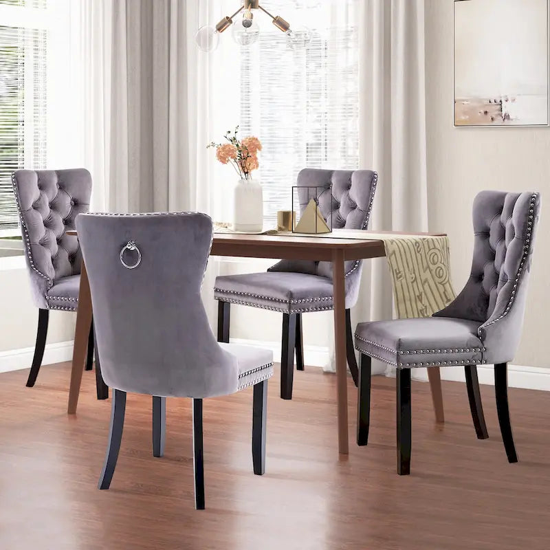 Dining Chairs Set of 6, Luxury Upholstered Velvet Kitchen Chairs Side Chair with Padded Seat Back and Solid Wood Legs - N/A