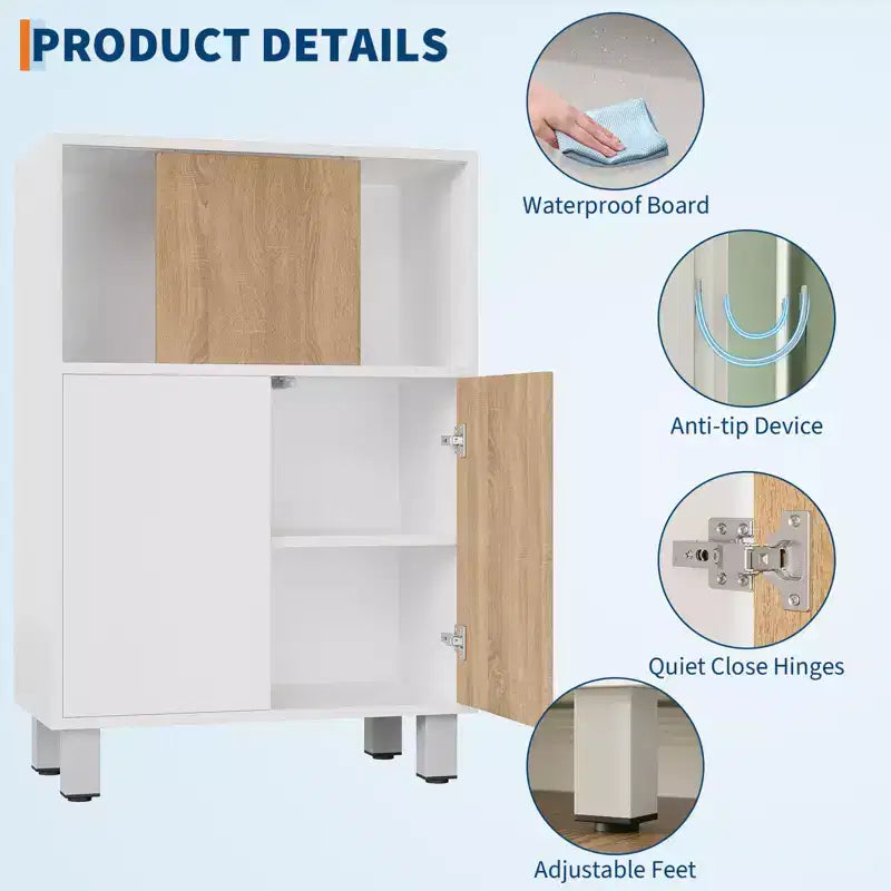 CuisinSmart Wooden Storage Cabinet, Sideboard Buffet Cabinet with Sliding Doors & Adjustable Shelves, Bathroom Display Cabinets, White