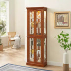 Display Cabinet, Curio Cabinet with 6 Adjustable Shelves and Tempered Glass Doors, Tall Cabinet for Living Room, Bedroom