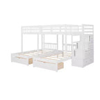 Whisen Full Over Twin & Twin Bunk Bed, Wood Triple Bunk Bed with Drawers and Guardrails