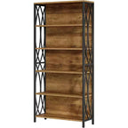 Lantine 70.87 Industrial Bookshelf, 6-Tier Bookcase with Geometric Metal Frame & Open Storage Shelves for Home Office, Living Room, Brown
