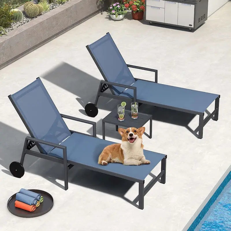 PURPLE LEAF Patio Chaise Lounge Set for 2 Outdoor Chaise Lounger Chair with Aluminum Frame