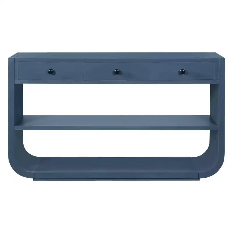 ModernLuxe Curved Console Table Entryway Table Sofa Side Table Display Stand Accent Table with 3 Soft-Close Drawers & 2 Open Shelves