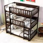 Triple Twin Bunk for Kids, Twin over Twin over Twin Detachable Bunk Bed with Ladder and Guardrail, Separate into 3 Beds