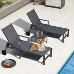 PURPLE LEAF Patio Chaise Lounge Set for 2 Outdoor Chaise Lounger Chair with Aluminum Frame