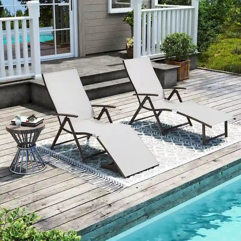 Pellebant 2PCS Adjustable Aluminum Patio Chaise Lounge Chair - N/A