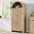 71 Tall Arched Kitchen Pantry, Modern Storage Cabinet with 3 Adjustable Shelves, 6 Door Shelves, for Kitchen, Living Room