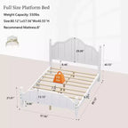 Vintage Queen Platform Bed Frame - Solid Pine, MDF Headboard, No Box Spring Needed