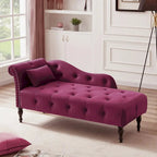 Modern 60.6  Velvet Upholstered Buttons Tufted Chaise Lounge Chair with Solid Wood Legs and Nailheads