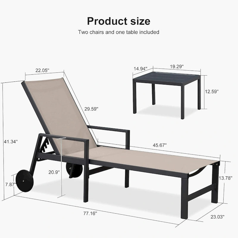 PURPLE LEAF Patio Chaise Lounge Set for 2 Outdoor Chaise Lounger Chair with Aluminum Frame