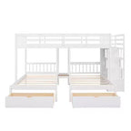 Whisen Full Over Twin & Twin Bunk Bed, Wood Triple Bunk Bed with Drawers and Guardrails