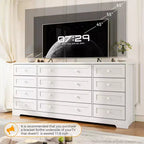 12 Drawers Dresser for Bedroom Wooden, Modern Wide TV Stand Dressers for 65 Inch TV, Wood Chest of Drawers, Farmhouse Clothes Storage for Living Room