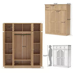 70.87Tall 8-Door Large Capacity Armoire Wardrobe Closet with Hanging Rod, Adjustable Shelves and Rattan Decorative Doors