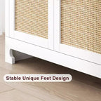 Woven Rattan 4-Door Storage Cabinet, Buffet Sideboard with Shelf, Coffee Bar Console for Kitchen Dining & Living Room, 36H