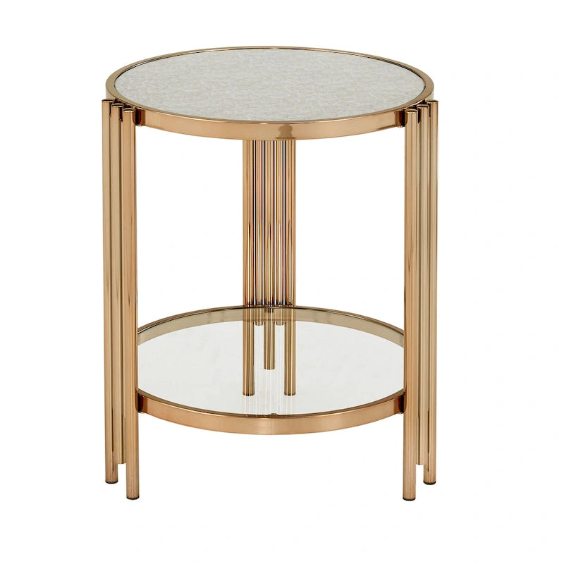 Bruges Champagne Gold Finish Textured Glass Table with Shelf by iNSPIRE Q Bold