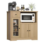 White & Walnut Kitchen Microwave Cabinet - 3-Door Pantry Storage Buffet with Adjustable Shelves for Dining Room, Living Room & Hallway