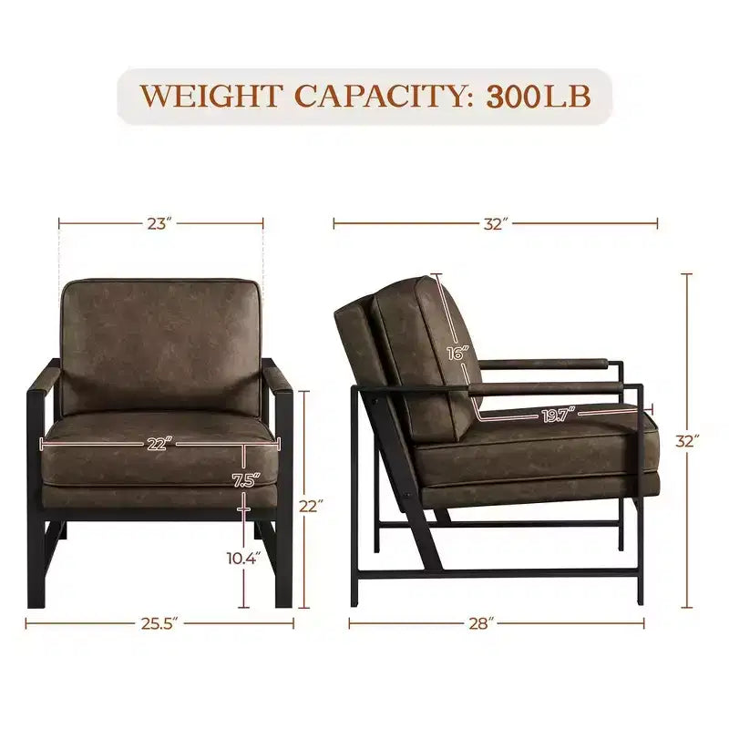 Yaheetech Set of 2 Retro Upholstered Lounge Arm Chairs with Metal Arms, Removable Seat & Back Cushion