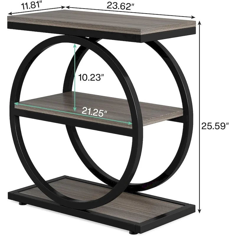 Narrow End Table with 3 Storage Shelves, Wood Side Table for Living Room