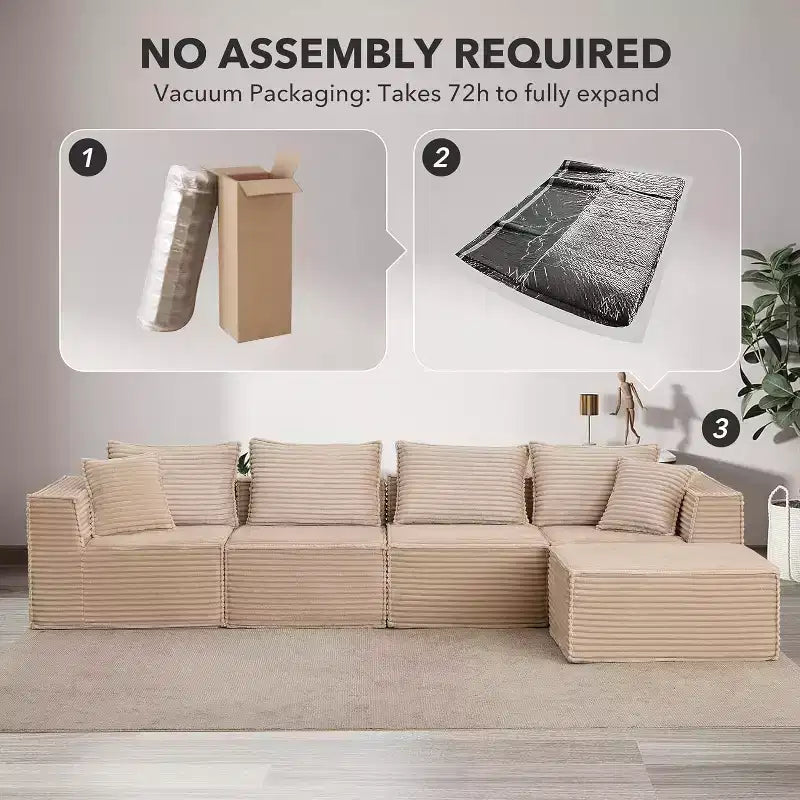 107/ 137 Modular Sectional Cloud Couch,Deep Seat Boneless Couch,Convertible Comfy Floor Sofas with Ottomans and Memory Foam