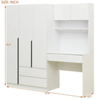 3-in-1 Wardrobe Closet with Vanity Desk, Desk Set, Bedroom Armoire with 2 Drawers 3-Door Storage Desk Wardrobe