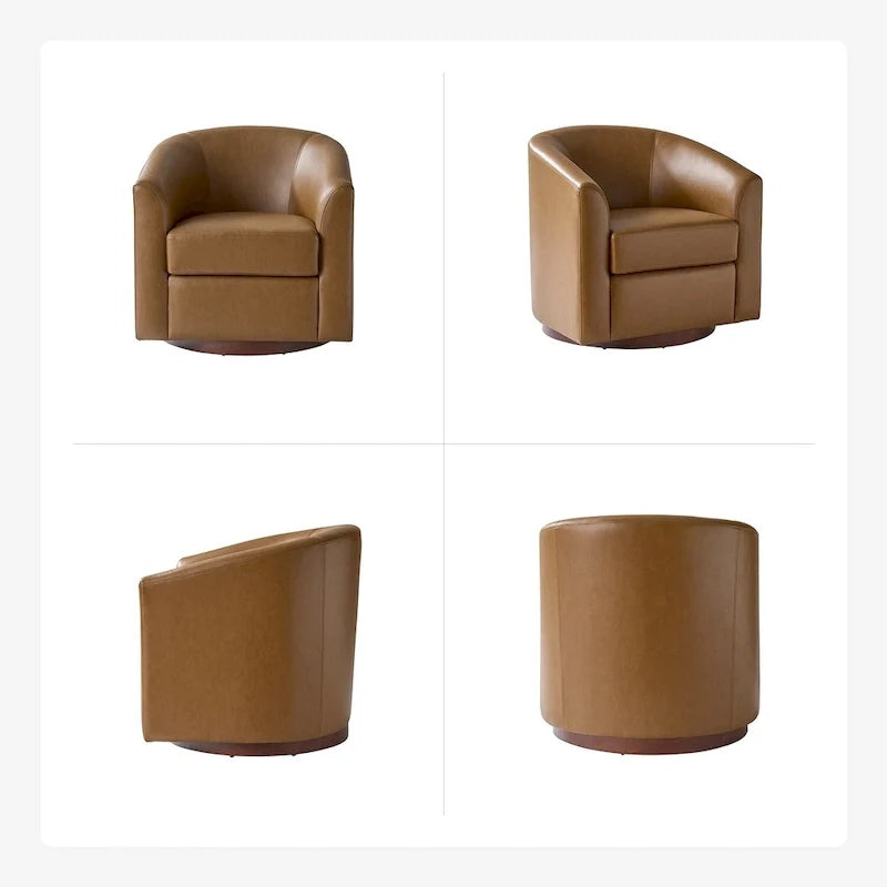 Haley Modern Swivel Barrel Faux Leather Chair with Solid Wood Base Set of 2 by HULALA HOME