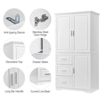 Tall and Wide Storage Cabinet with Doors for Bathroom, Three Drawers
