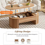 47.2 Lift Top Coffee Table, Oval Wooden Center Table with Hidden Storage, Modern Cocktail Table for Living Room Bedroom Office