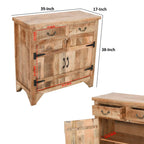 39 Inch Artisanal Farmhouse Style 2 Drawer Mango Wood Cabinet Console with 2 Door Storage Rustic Brown
