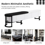 Modern Black White Retractable TV Stand with 3 Drawers and Metal Adjustable Legs for Living Room Bedroom