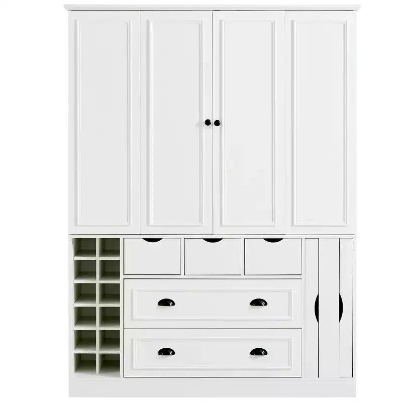 Whisen 71 Tall Freestanding Kitchen Pantry, Large Dining Storage Cabinet Cupboard Sideboards With 4 Foldable Doors, Shelves, Wine Racks