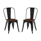 Wooden Seat Industrial Metal Stackable Dining Chair Set