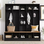 CLIHOME Wide Design Hall Tree with Storage Bench, Minimalist Shoe Cabinet with Cube Storage & Shelves