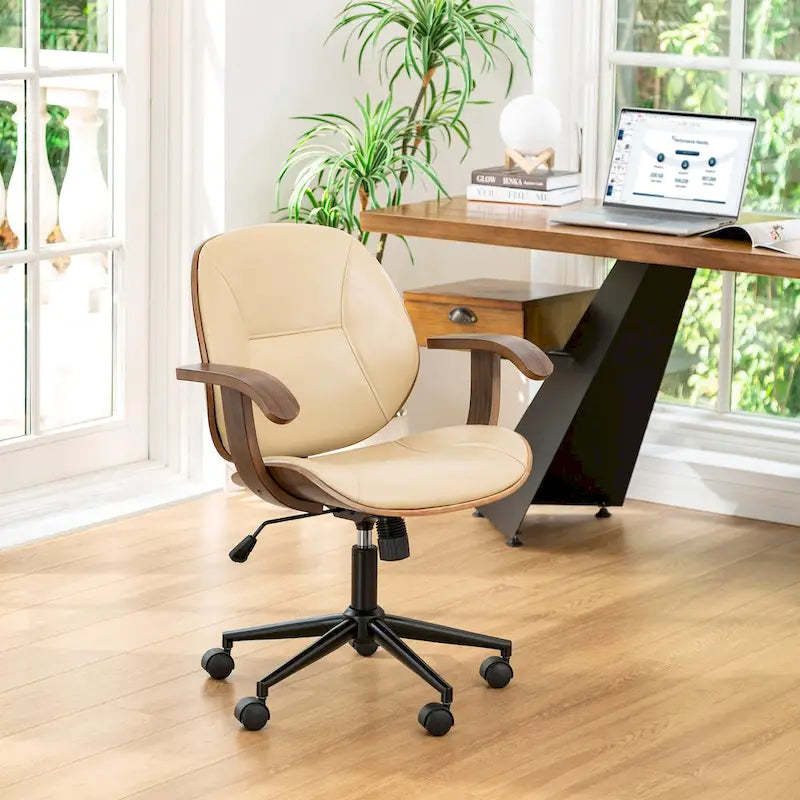 Glitzhome Leatherette Adjustable Swivel Desk Office Chair with Armrest Ergonomic Design
