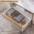 Modern Luxury Fluted Coffee Table, Center Table with Faux Marble Top
