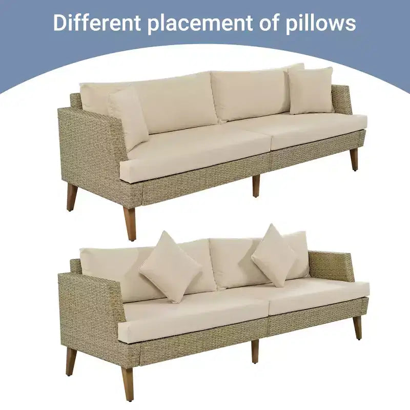 Whisen 6-Pieces All Weather PE Wicker Sofa Set, Outdoor Rattan sofa With Double Cushions