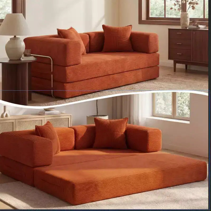 Dyonery 65-in five-in-one folding floor sofa bed, convertible into a double bed sofa bed, with a fixed metal frame, corduroy