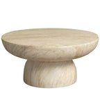 LeisureMod Lunexa Round Coffee Table  Fiberstone Pedestal Accent Table for Indoor or Outdoor Use, Sculpted Design with Anti-Slip Foot Pads