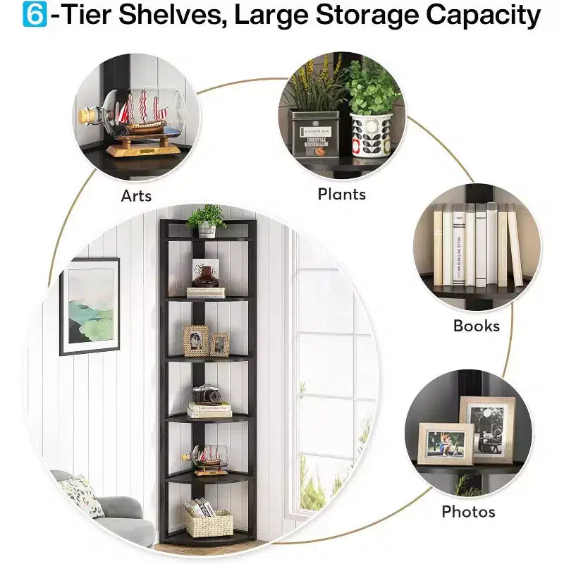 Tribesigns 6-Tier Corner Bookshelf, 70.86 Tall Book Shelving Unit Storage Rack