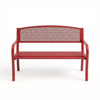 2 Person Metal Outdoor Bench for Garden, Steel Benches Furniture with Geometric Backrest for Patio, Garden & Porch