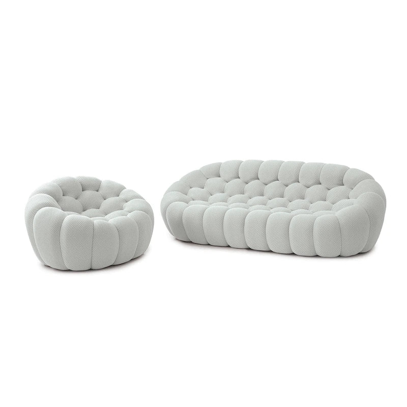 2PCS 3D Honeycomb Fabric Upholstered Bubble Sofa, 3 Seater Bubble Couch and Single Sofa for Living Room