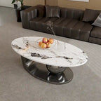 51 Modern Pandora Oval Coffee Table with Glossy Sintered stone top, Luxury Coffee Table, Stainless Steel Legs for Livingroom