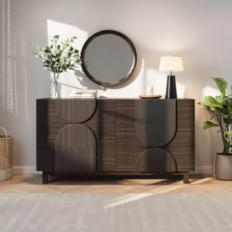 6-Drawer Modern Geometric Dresser, Half-Circle Accent Wide Storage Chest for Bedroom & Living Room