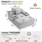 67 Chaise Lounge Chair, Indoor Sleeper Sofa Bed with 2 Pillows, Boneless Single Sofa Couch for Living Room, No Assembly Required