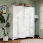White Wood 61.42 in. Armoire with 2 Drawers, Hanging Rod and Shelves