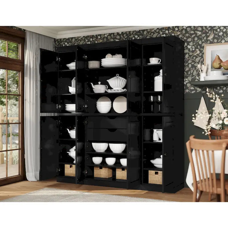 100% Solid Wood Kitchen China Pantry Buffet with Glass or Solid Wood Doors and 2-Drawer Kit 65 x 71.5