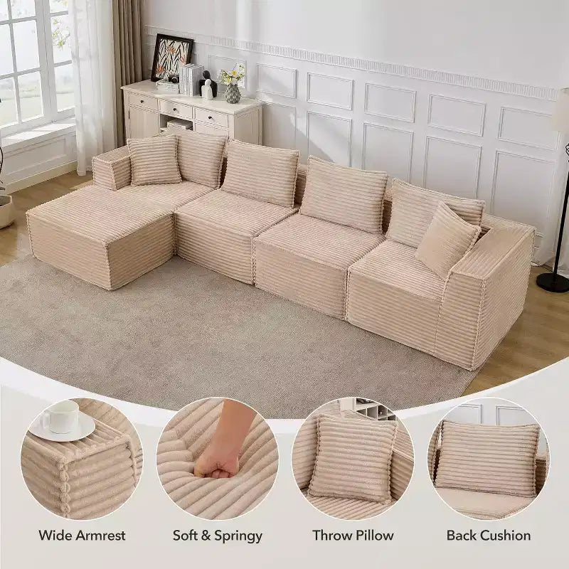 107/ 137 Modular Sectional Cloud Couch,Deep Seat Boneless Couch,Convertible Comfy Floor Sofas with Ottomans and Memory Foam