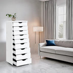 Narrow Wooden 9-Drawer Cabinet with Smooth-Glide Drawers and Top Storage Shelf