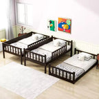 Triple Twin Bunk for Kids, Twin over Twin over Twin Detachable Bunk Bed with Ladder and Guardrail, Separate into 3 Beds